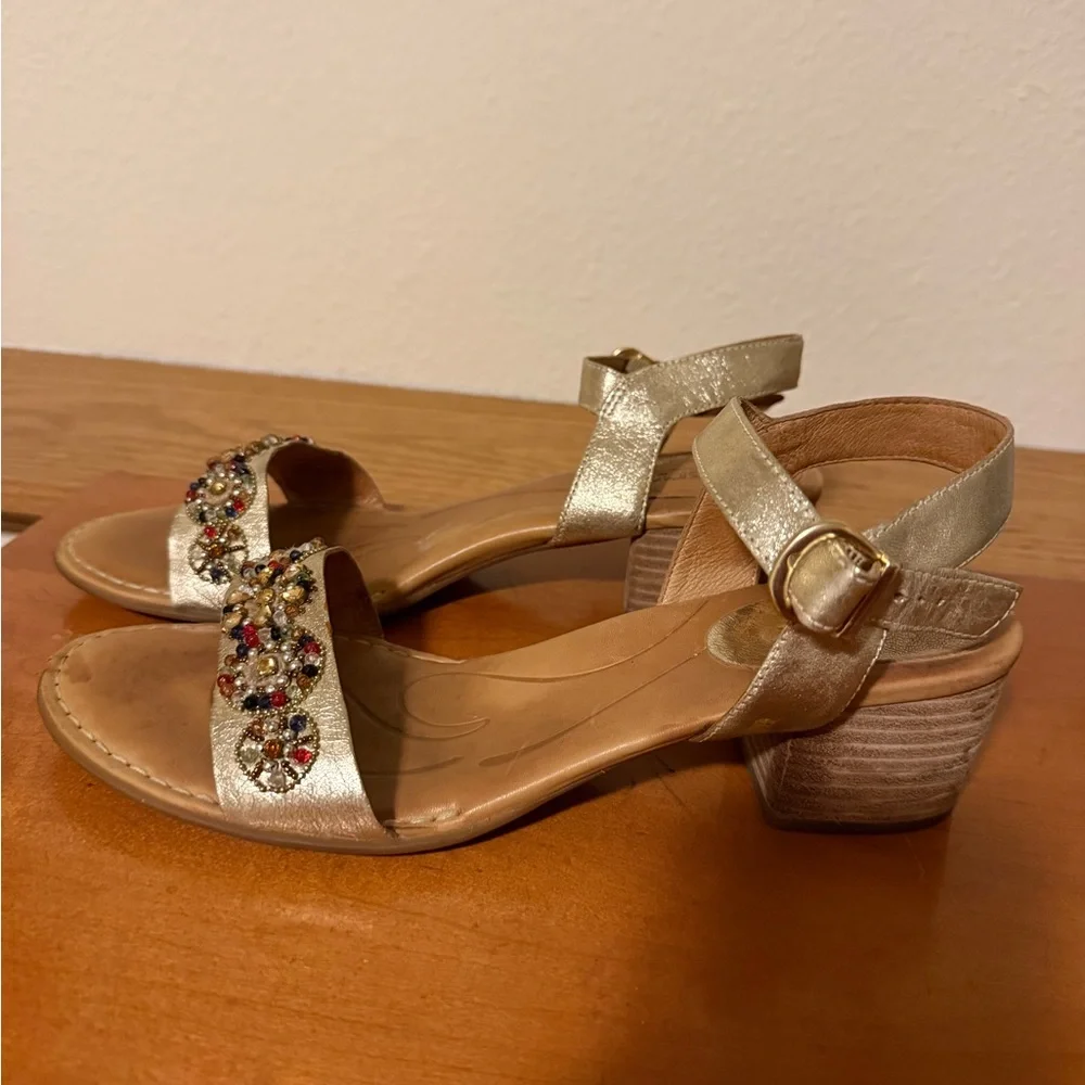 Born‎ Jewel Embellished Tan and Gold Sandals